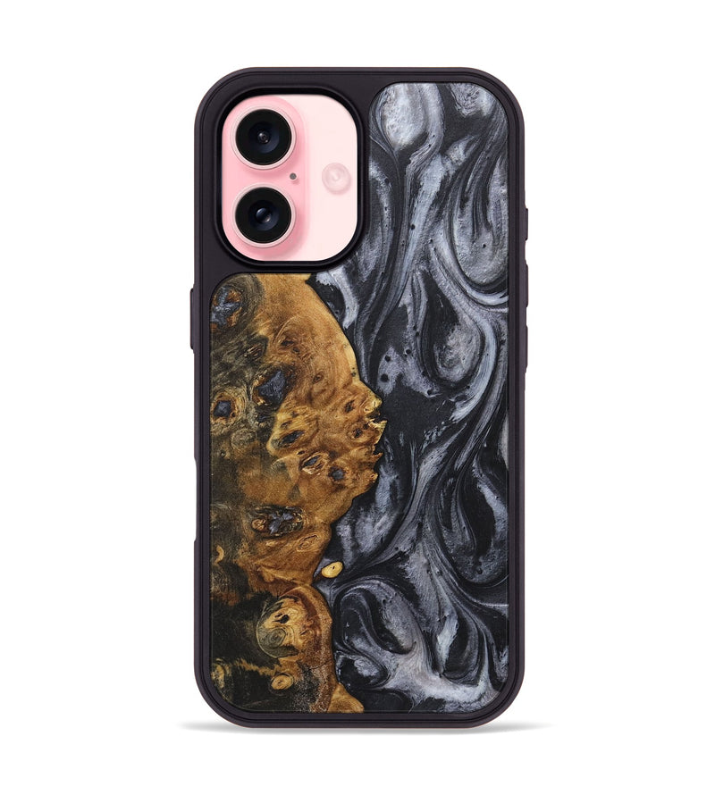 iPhone 16 Wood+Resin Phone Case - Alison (Black & White, 718158)