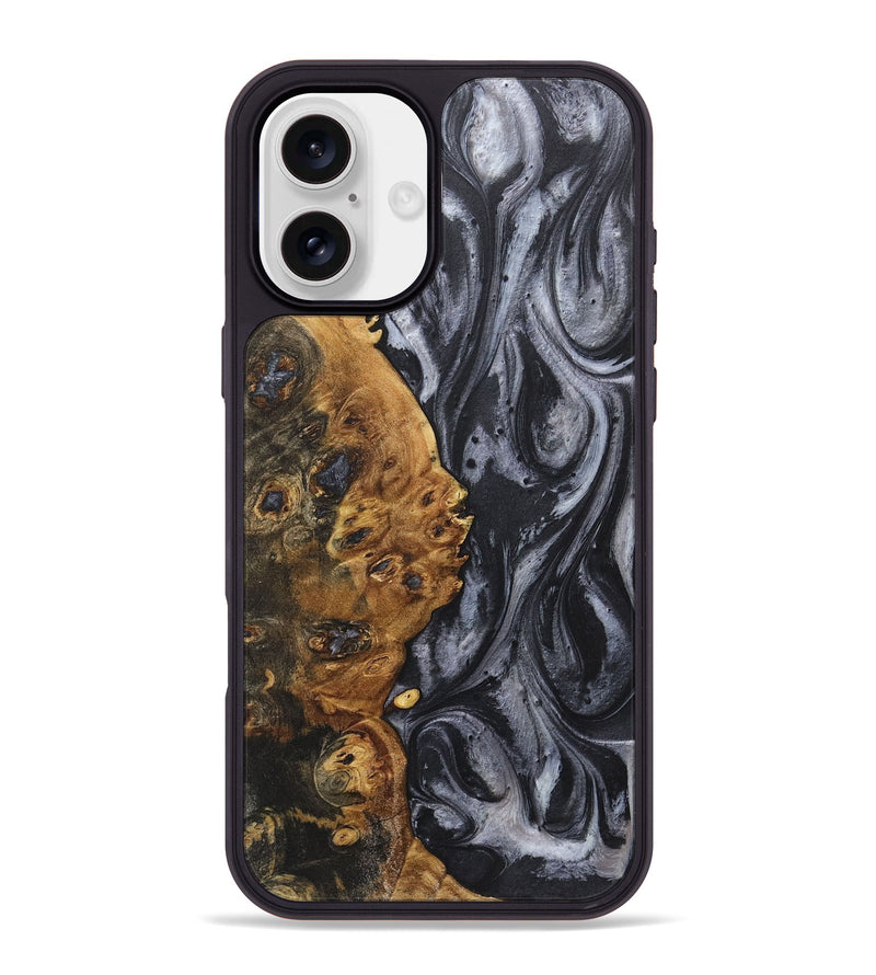 iPhone 16 Plus Wood+Resin Phone Case - Alison (Black & White, 718158)