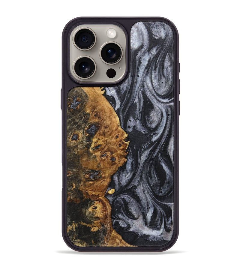 iPhone 16 Pro Max Wood+Resin Phone Case - Alison (Black & White, 718158)