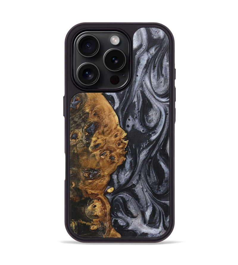 iPhone 16 Pro Wood+Resin Phone Case - Alison (Black & White, 718158)