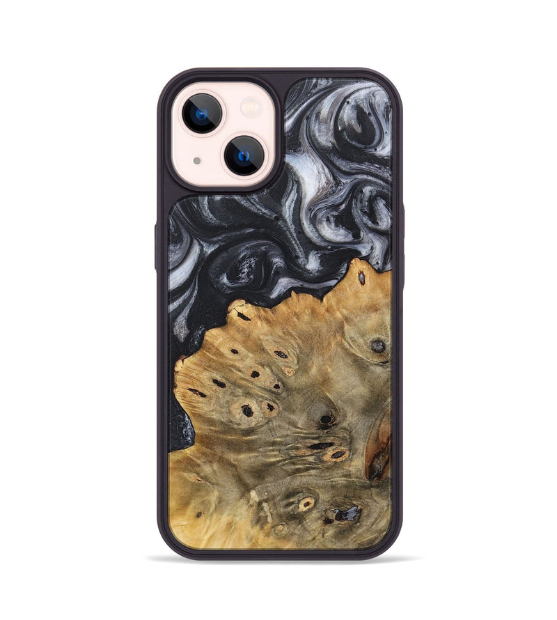 iPhone 14 Wood+Resin Phone Case - Farrah (Black & White, 718160)