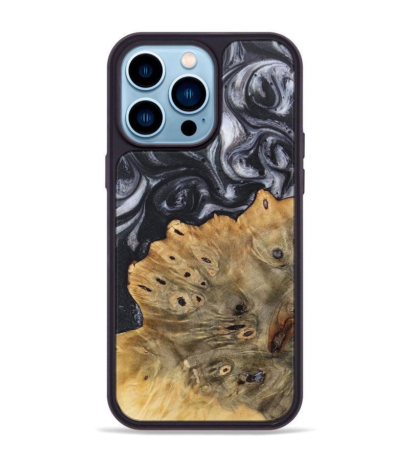 iPhone 14 Pro Max Wood+Resin Phone Case - Farrah (Black & White, 718160)