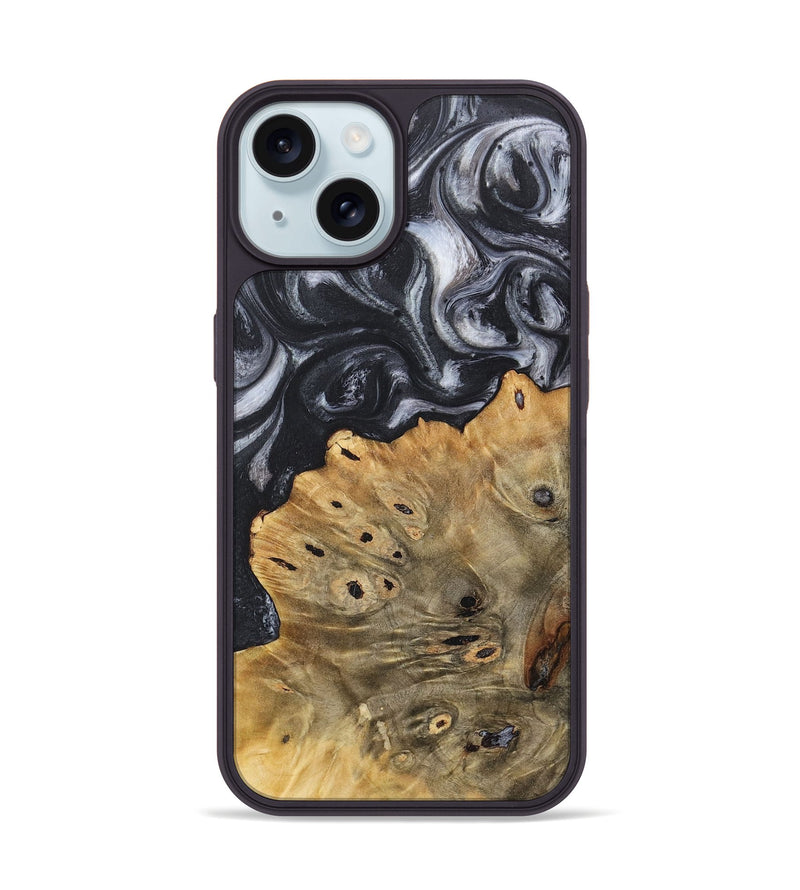 iPhone 15 Wood+Resin Phone Case - Farrah (Black & White, 718160)