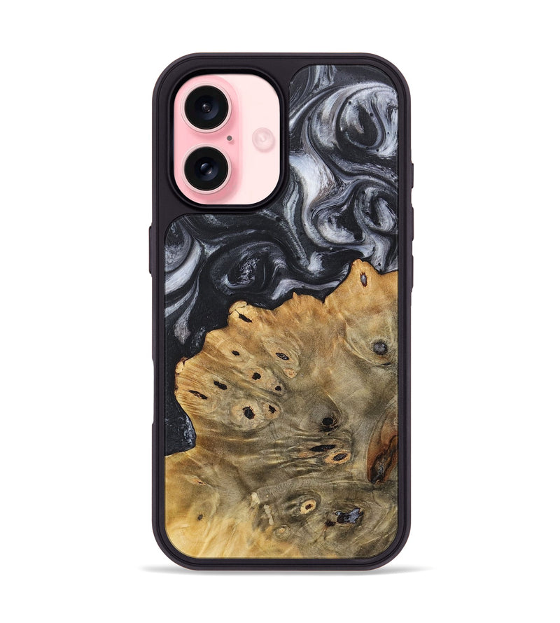 iPhone 16 Wood+Resin Phone Case - Farrah (Black & White, 718160)