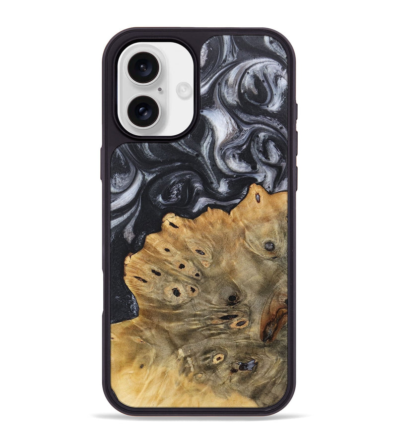 iPhone 16 Plus Wood+Resin Phone Case - Farrah (Black & White, 718160)