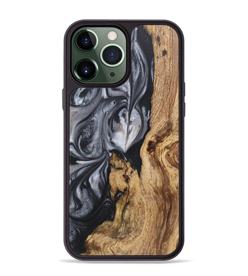 iPhone 13 Pro Max Wood+Resin Phone Case - Gregory (Black & White, 718161)