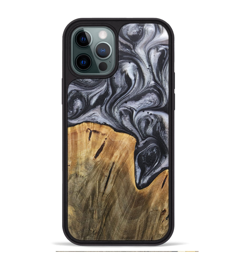 iPhone 12 Pro Max Wood+Resin Phone Case - Callum (Black & White, 718162)