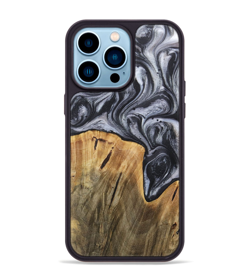 iPhone 14 Pro Max Wood+Resin Phone Case - Callum (Black & White, 718162)