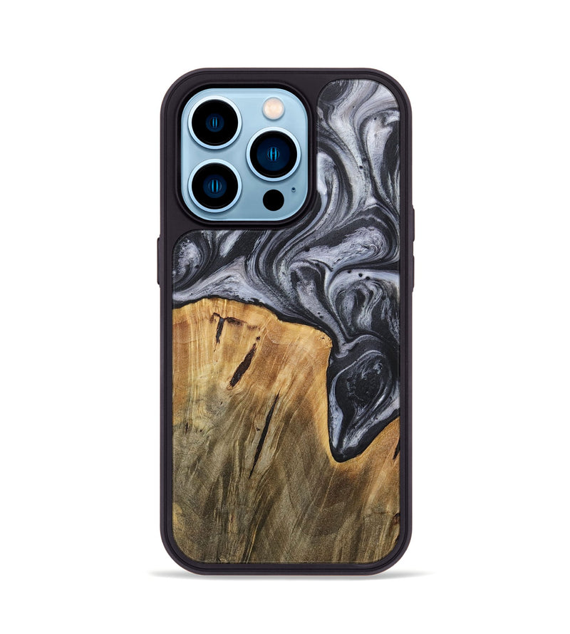 iPhone 14 Pro Wood+Resin Phone Case - Callum (Black & White, 718162)