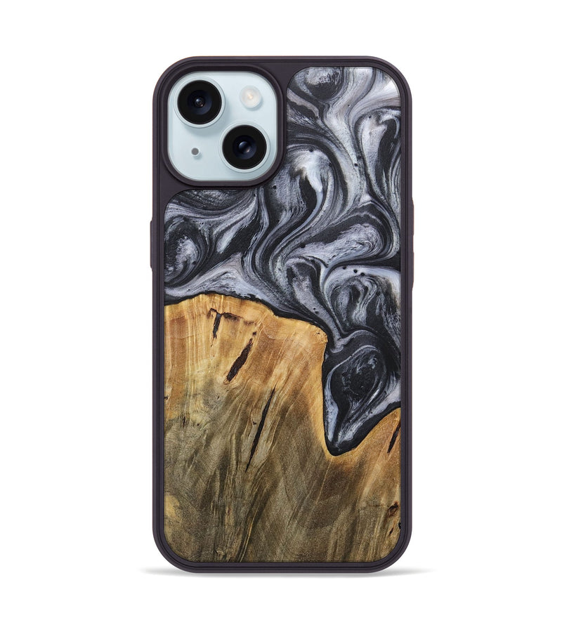 iPhone 15 Wood+Resin Phone Case - Callum (Black & White, 718162)