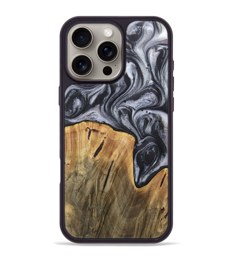 iPhone 16 Pro Max Wood+Resin Phone Case - Callum (Black & White, 718162)