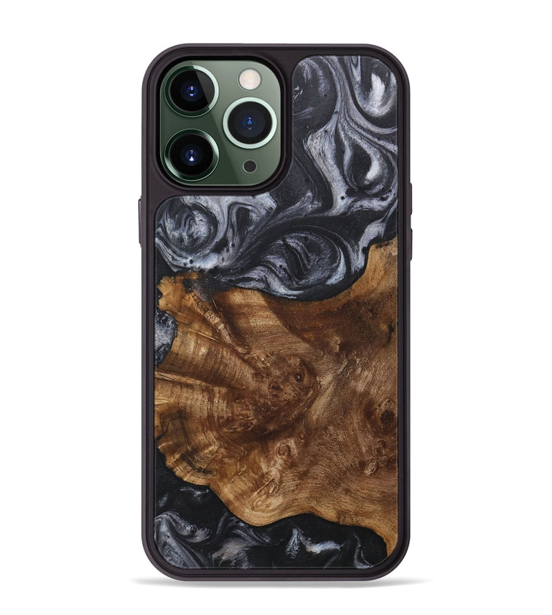 iPhone 13 Pro Max Wood+Resin Phone Case - Gary (Black & White, 718163)