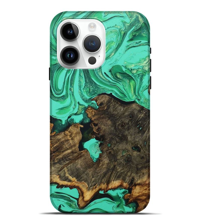 iPhone 15 Pro Max Wood+Resin Live Edge Phone Case - Grace (Green, 718229)