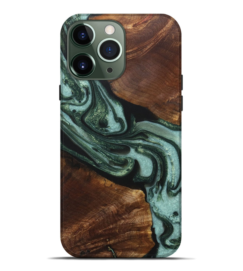 iPhone 13 Pro Max Wood+Resin Live Edge Phone Case - Lane (Green, 718230)