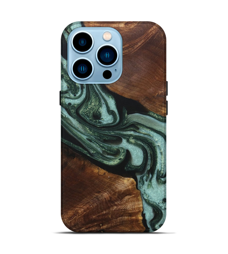 iPhone 14 Pro Wood+Resin Live Edge Phone Case - Lane (Green, 718230)