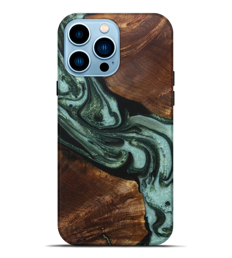 iPhone 14 Pro Max Wood+Resin Live Edge Phone Case - Lane (Green, 718230)