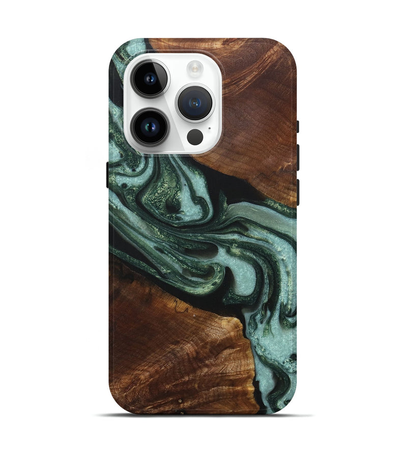 iPhone 15 Pro Wood+Resin Live Edge Phone Case - Lane (Green, 718230)