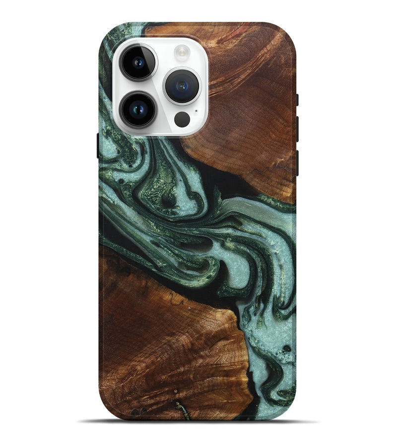 iPhone 15 Pro Max Wood+Resin Live Edge Phone Case - Lane (Green, 718230)