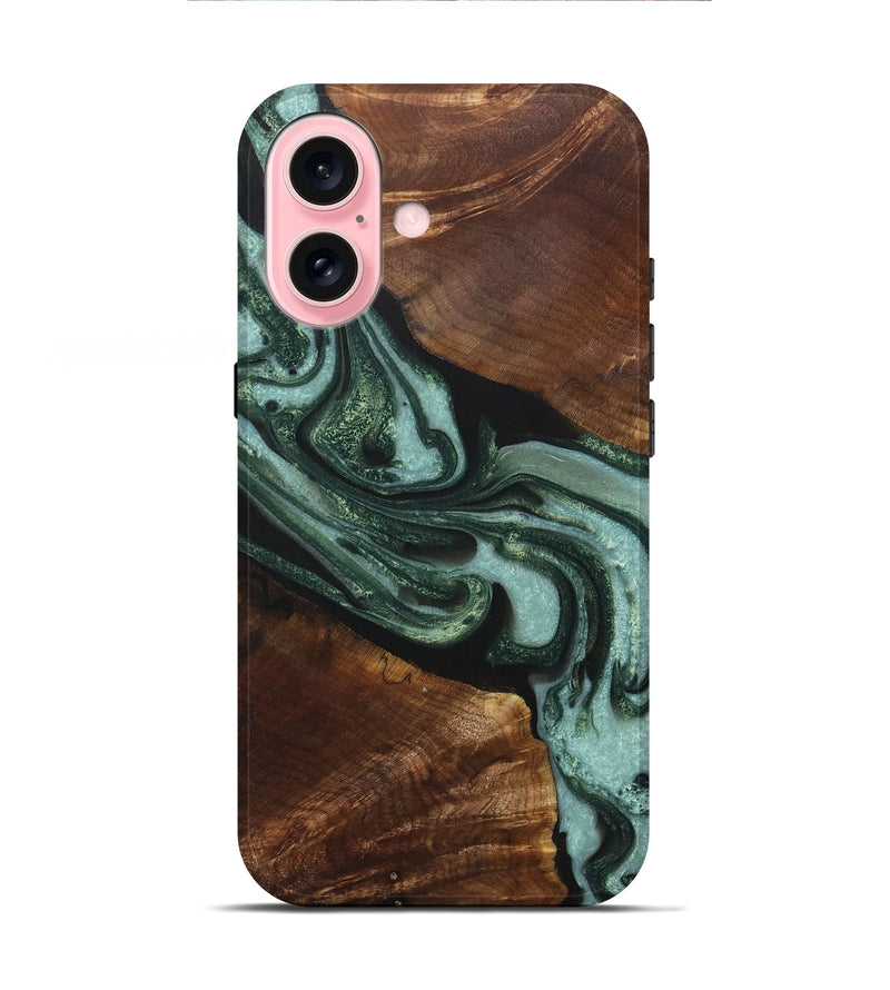 iPhone 16 Wood+Resin Live Edge Phone Case - Lane (Green, 718230)