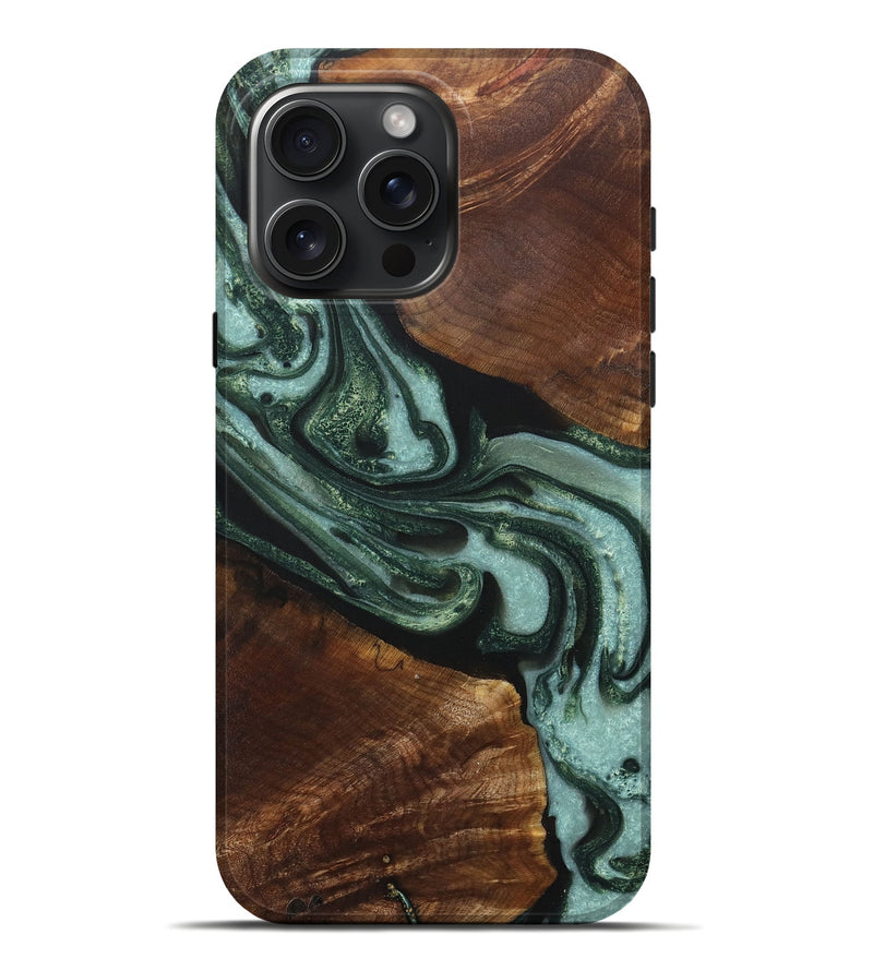 iPhone 16 Pro Max Wood+Resin Live Edge Phone Case - Lane (Green, 718230)