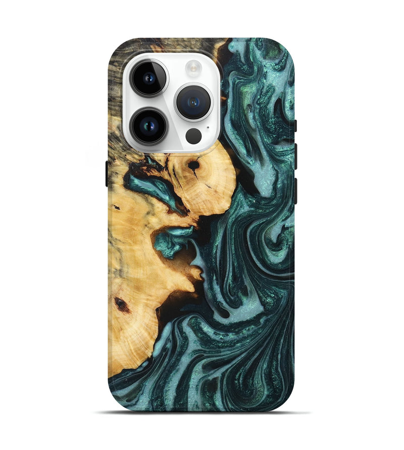 iPhone 15 Pro Wood+Resin Live Edge Phone Case - Beau (Green, 718232)