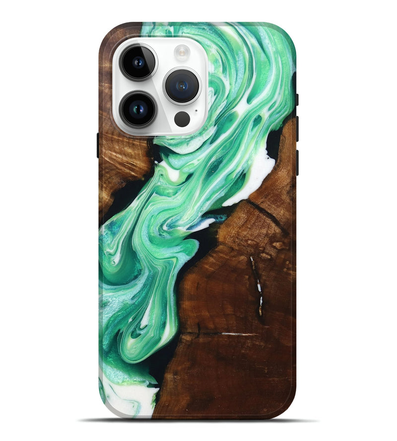 iPhone 15 Pro Max Wood+Resin Live Edge Phone Case - Major (Green, 718233)