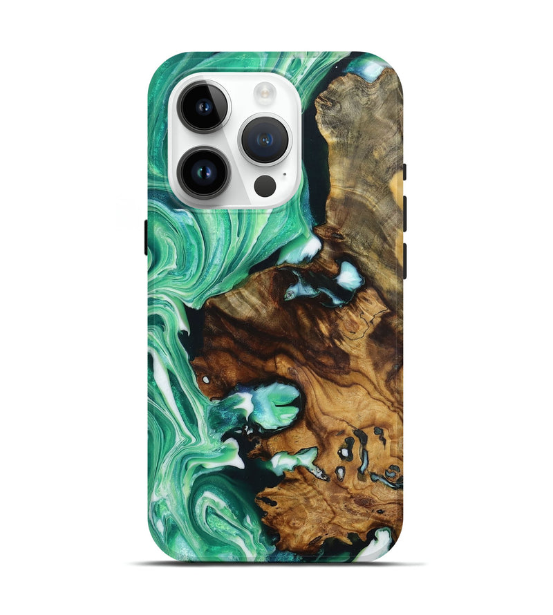 iPhone 15 Pro Wood+Resin Live Edge Phone Case - Kara (Green, 718234)