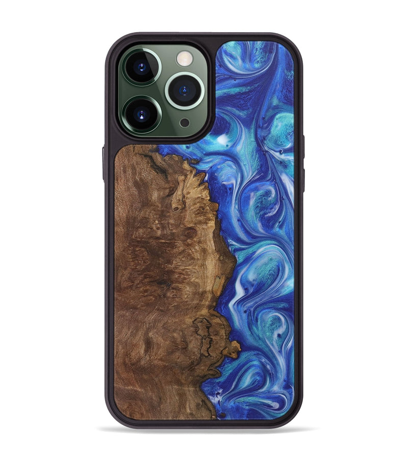 iPhone 13 Pro Max Wood+Resin Phone Case - Cesar (Blue, 718430)