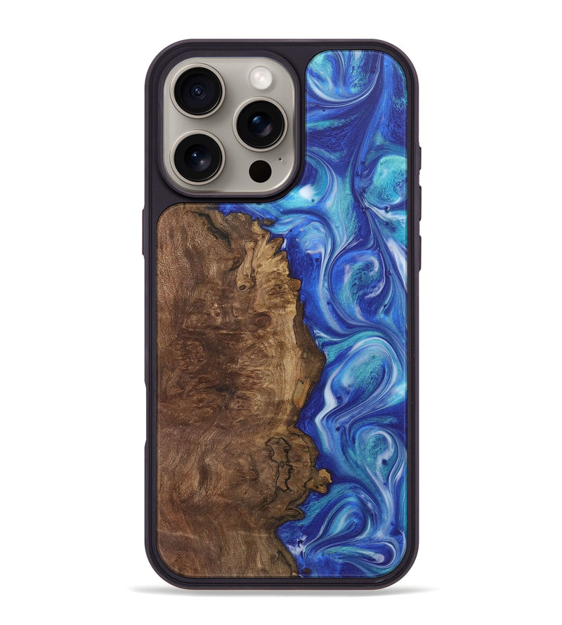 iPhone 16 Pro Max Wood+Resin Phone Case - Cesar (Blue, 718430)