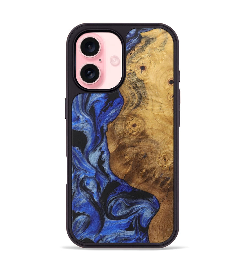 iPhone 16 Wood+Resin Phone Case - Yahir (Blue, 718436)