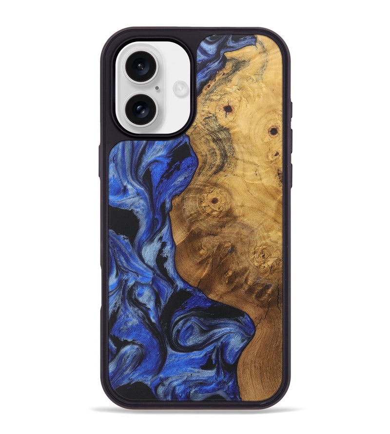 iPhone 16 Plus Wood+Resin Phone Case - Yahir (Blue, 718436)