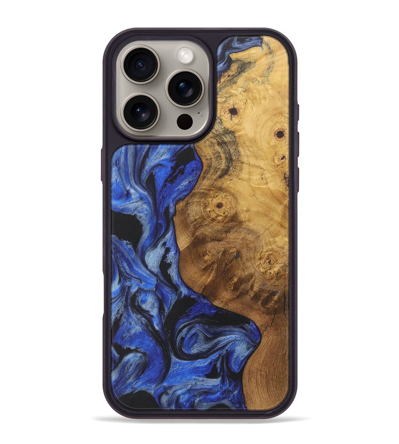 iPhone 16 Pro Max Wood+Resin Phone Case - Yahir (Blue, 718436)