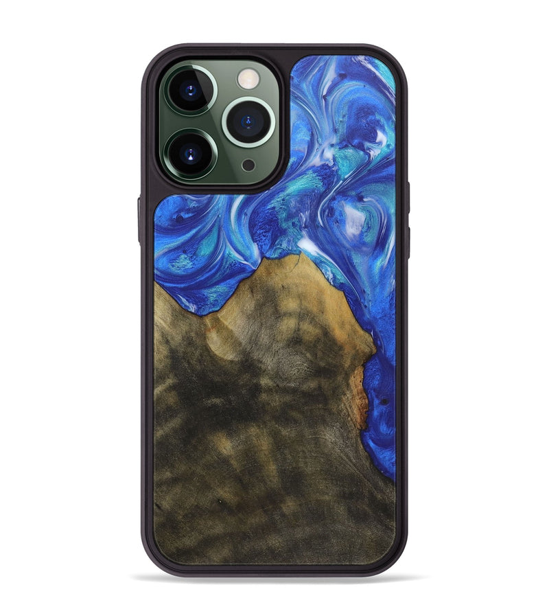 iPhone 13 Pro Max Wood+Resin Phone Case - Geoffrey (Blue, 718444)