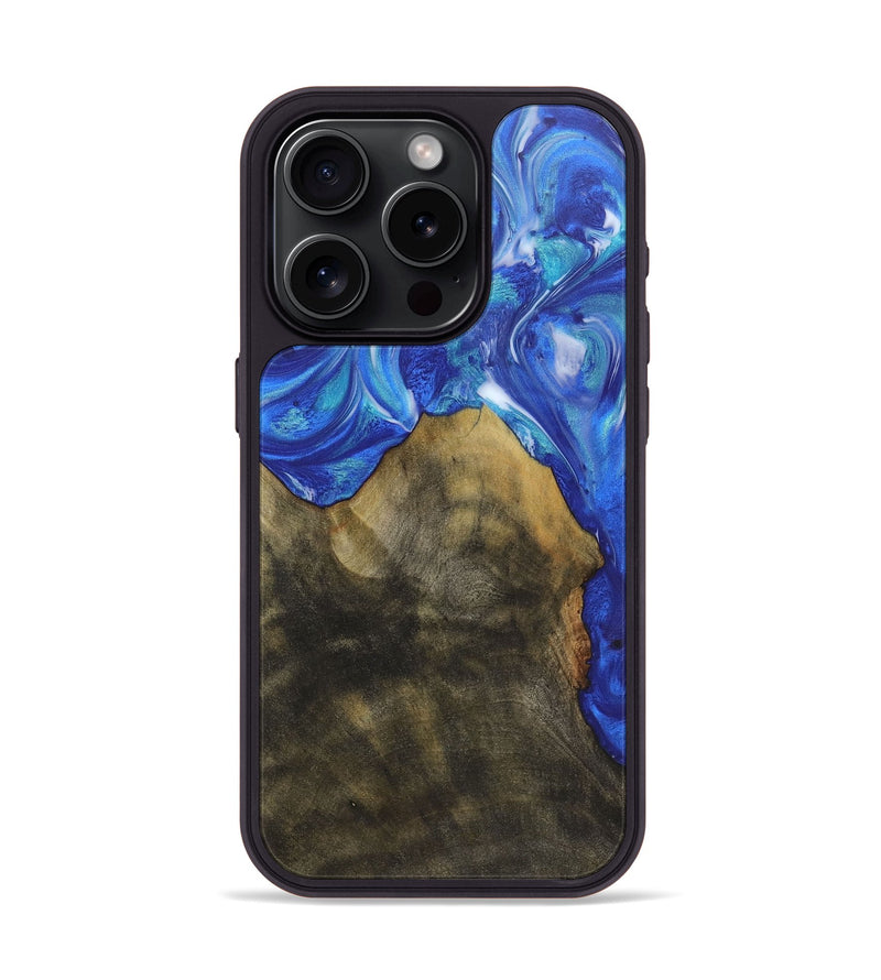 iPhone 15 Pro Wood+Resin Phone Case - Geoffrey (Blue, 718444)