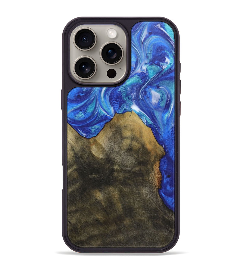 iPhone 16 Pro Max Wood+Resin Phone Case - Geoffrey (Blue, 718444)