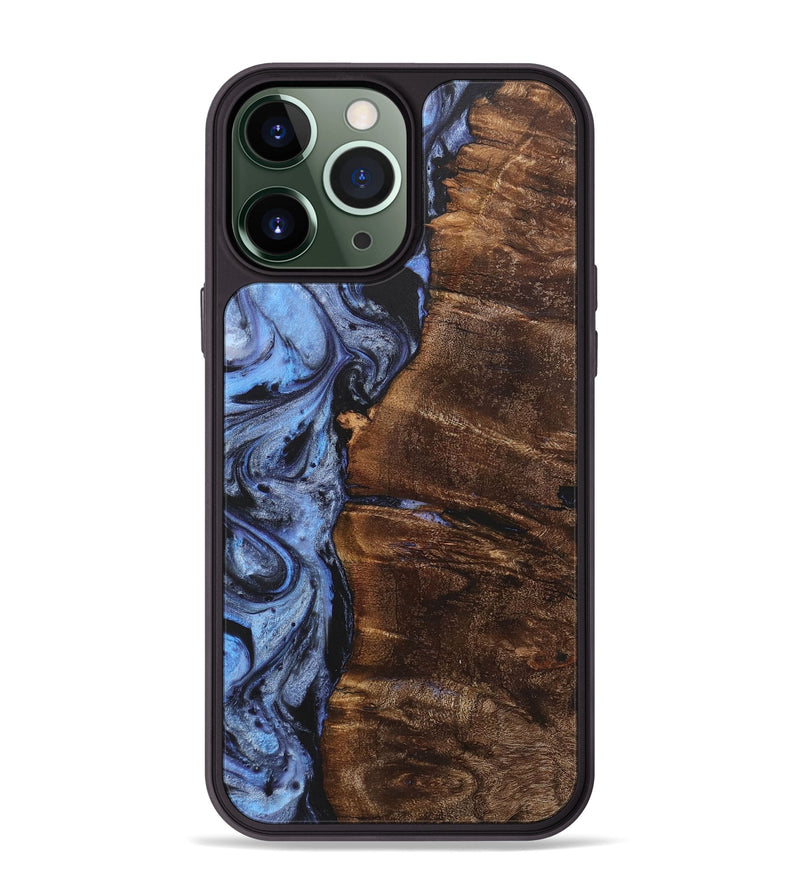 iPhone 13 Pro Max Wood+Resin Phone Case - Brad (Blue, 718448)