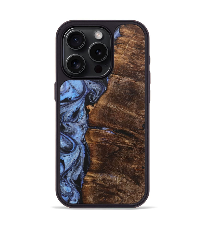 iPhone 15 Pro Wood+Resin Phone Case - Brad (Blue, 718448)