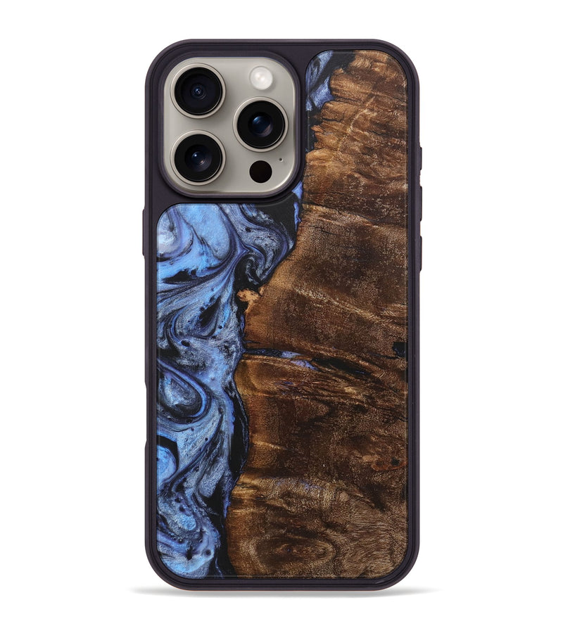 iPhone 16 Pro Max Wood+Resin Phone Case - Brad (Blue, 718448)