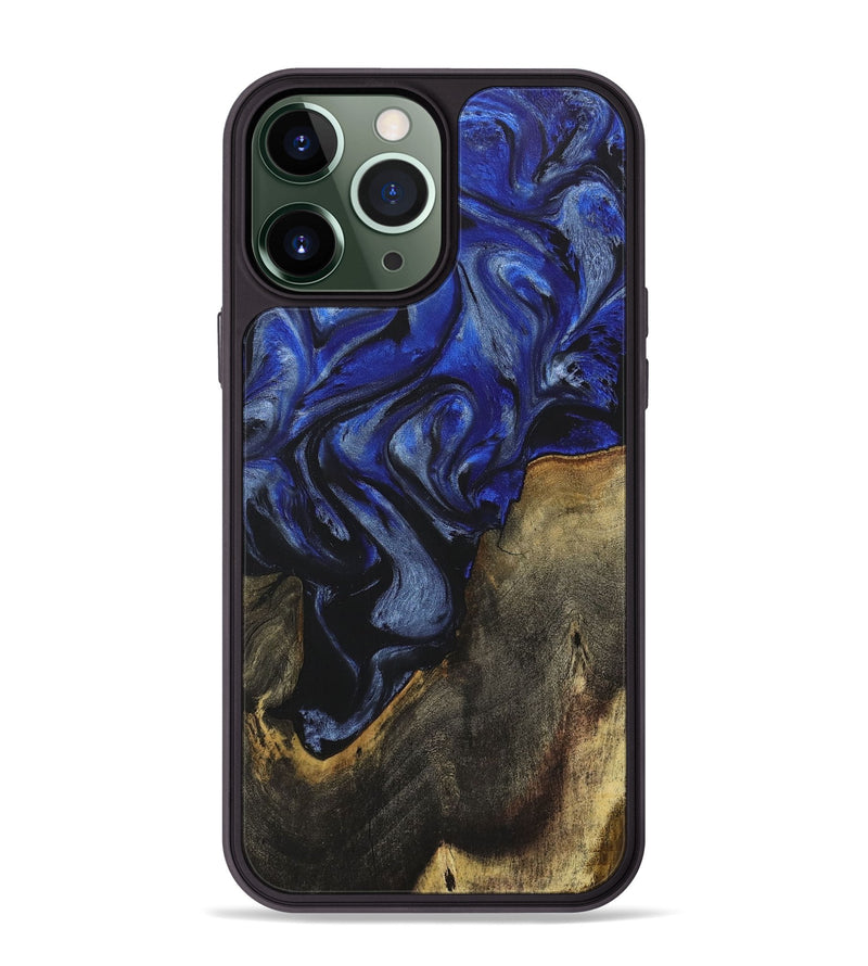 iPhone 13 Pro Max Wood+Resin Phone Case - William (Blue, 718451)