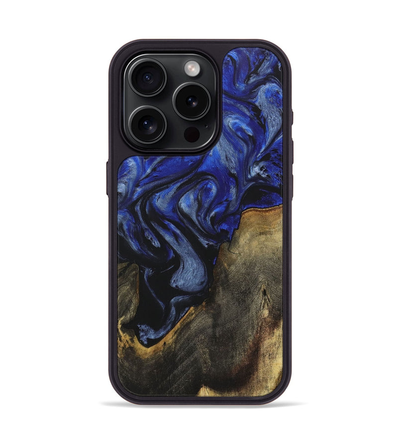 iPhone 15 Pro Wood+Resin Phone Case - William (Blue, 718451)