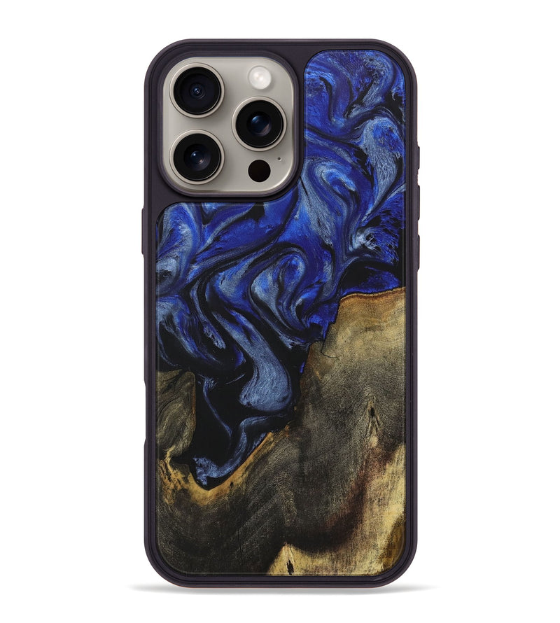 iPhone 16 Pro Max Wood+Resin Phone Case - William (Blue, 718451)