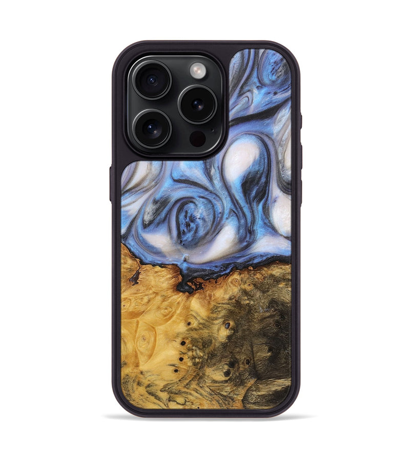 iPhone 15 Pro Wood+Resin Phone Case - Madalyn (Blue, 718456)