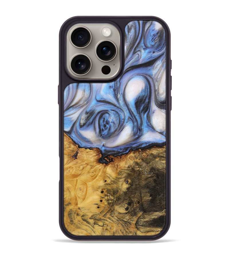 iPhone 16 Pro Max Wood+Resin Phone Case - Madalyn (Blue, 718456)