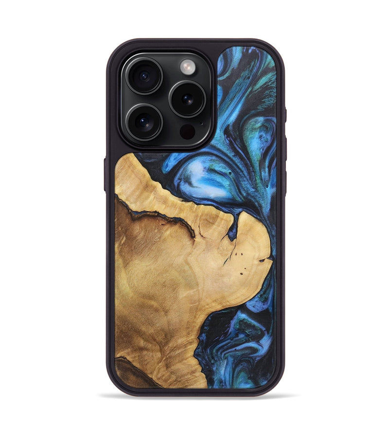 iPhone 15 Pro Wood+Resin Phone Case - Lula (Blue, 718461)