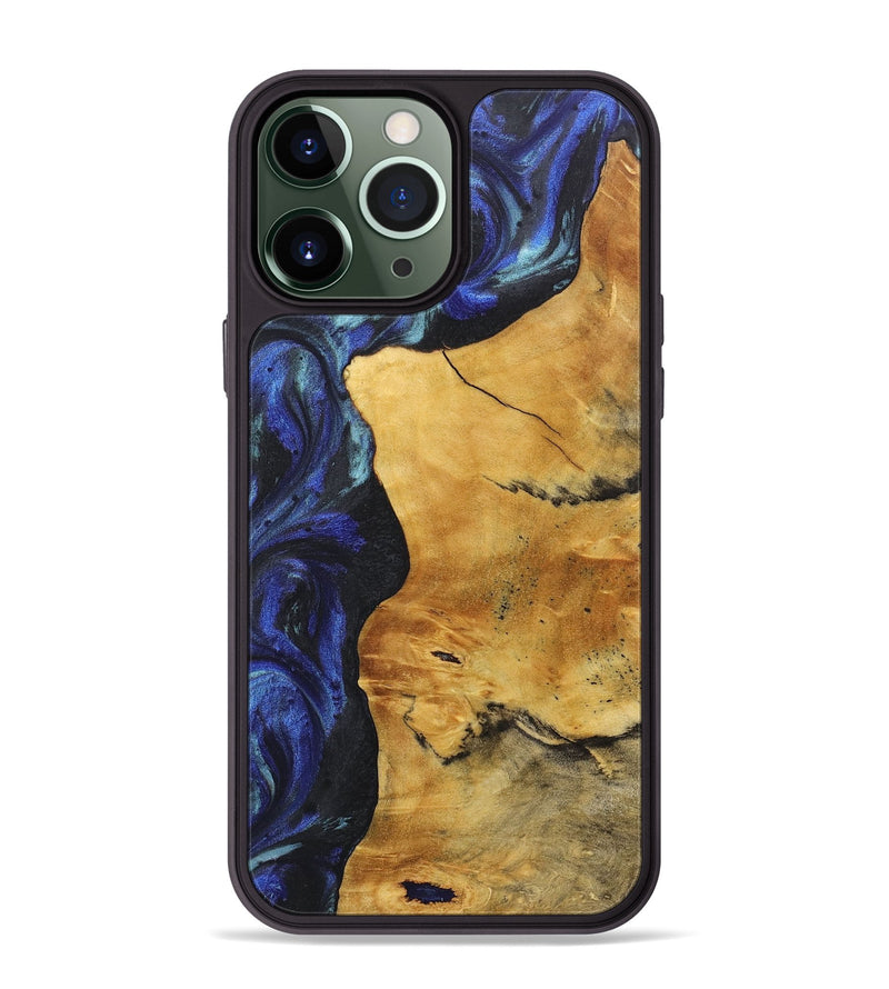 iPhone 13 Pro Max Wood+Resin Phone Case - Jalen (Blue, 718474)