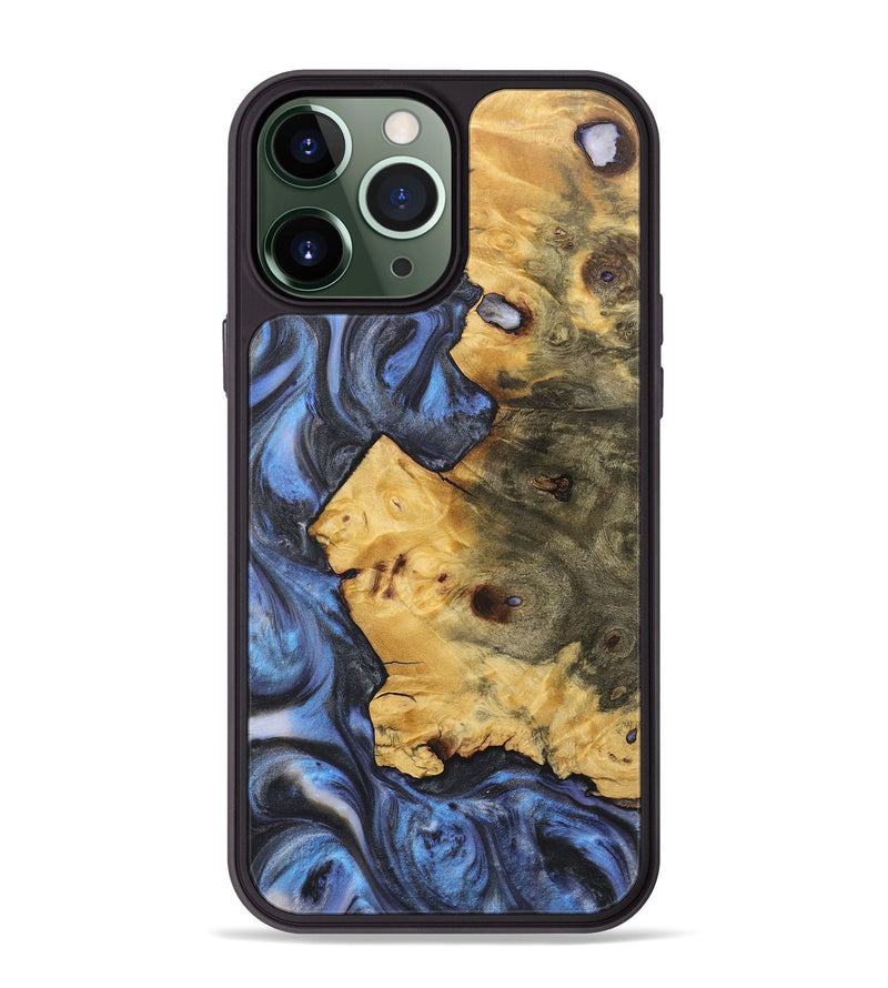 iPhone 13 Pro Max Wood+Resin Phone Case - Halle (Blue, 718478)