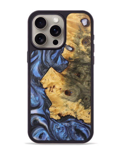 iPhone 15 Pro Max Wood+Resin Phone Case - Halle (Blue, 718478)