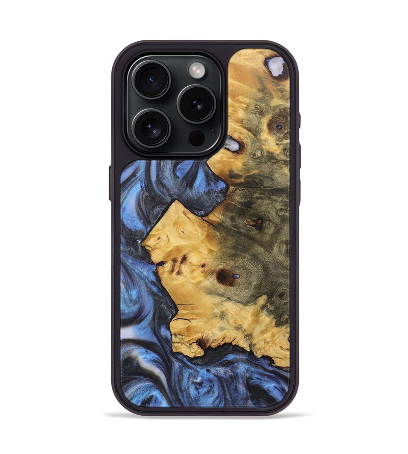 iPhone 15 Pro Wood+Resin Phone Case - Halle (Blue, 718478)