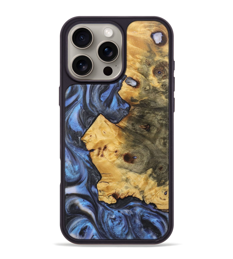 iPhone 16 Pro Max Wood+Resin Phone Case - Halle (Blue, 718478)