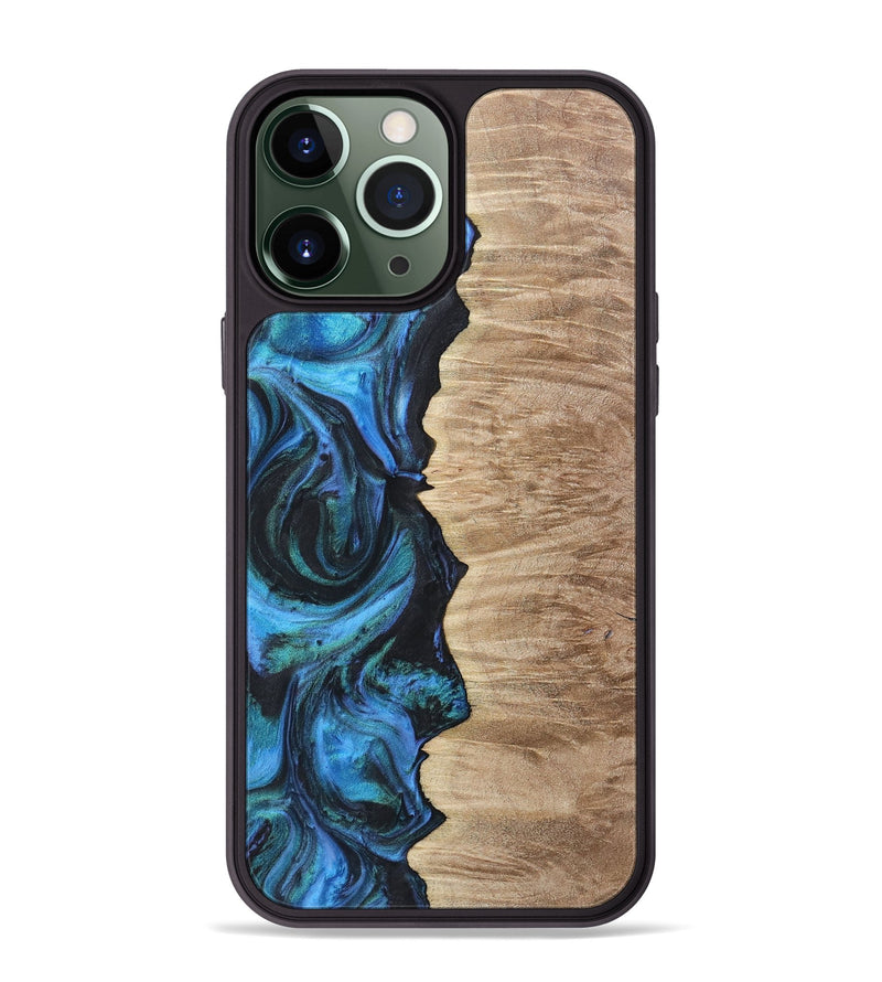 iPhone 13 Pro Max Wood+Resin Phone Case - Rita (Blue, 718483)